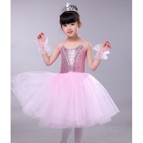 Girls  blue light pink long length ballet dance dresses sequin modern dance ballet dance tutu skirts costumes